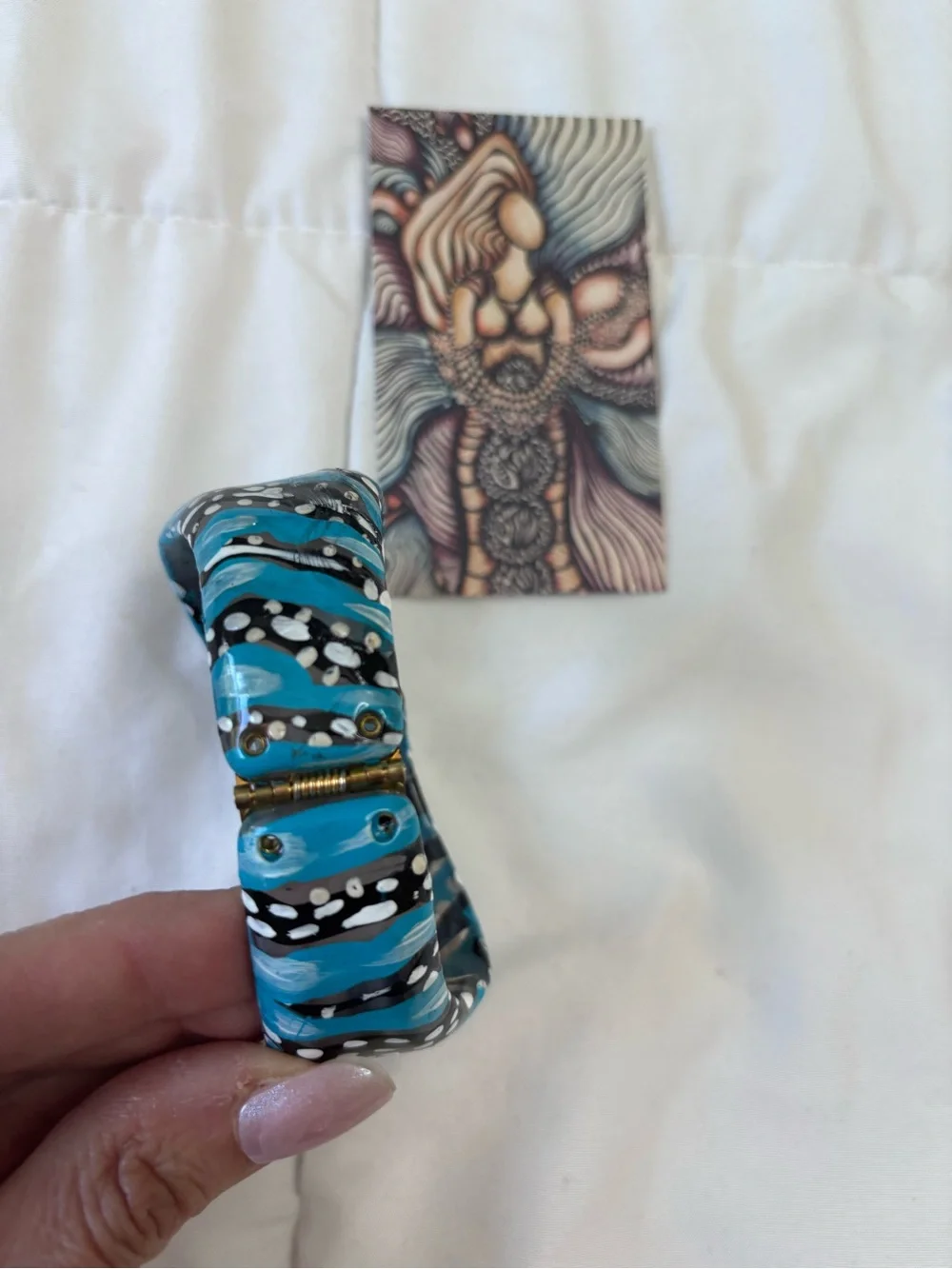 Hand-Painted Turquoise Resin Bangle Bracelet - Women Jewelry